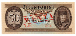 50 Forint Bankjegy 1969 MINTA lyukasztás és bélyegzés D000