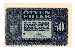 50 Fillér Postatakarékpénztár-jegy 1920 UNC