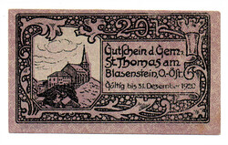 Ausztria Notgeld Sankt Thomas am Blasenstein 20 Heller 1920