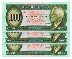 1000 Forint Bankjegy 1983 Március A sorozat aUNC sorkövető 3db