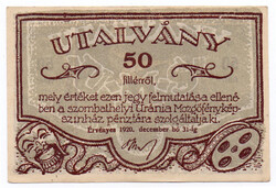 Uránia 50 Fillér utalvány Szombathely 1920