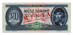 20 Forint Bankjegy 1969 MINTA lyukasztás és bélyegzés C000