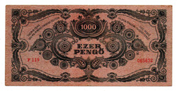 1000 Pengő Bankjegy 1945 VF egyenes hármas a sorszámban Bélyeg
