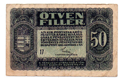 50 Fillér Postatakarékpénztárjegy 1920 F