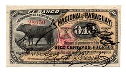 Paraguay 10 Centavos Bankjegy 1886 PS142a RITKA