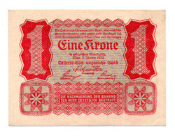 Ausztria 1 Korona Bankjegy 1922 P73 aUNC