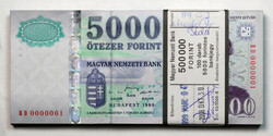 5000 Forint Bankjegy 1999 BD UNC EXTRÉM sorszámú köteg