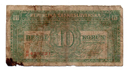 Csehszlovákia 10 Korona Bankjegy 1945 P60a