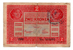 2 Korona Bankjegy 1917 felülbélyegzéssel G