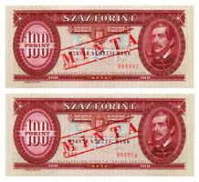 100 Forint Bankjegy 1992 MINTA sorszámkövető 2db