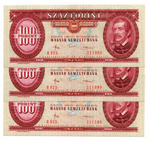 100 Forint Bankjegy 1984 aUNC fordított alapnyomat sorkövető 3db