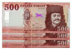 500 Forint Bankjegy 2018 EF UNC alacsony sorszámkövető 3db