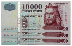10000 Forint Bankjegy 2012 AC UNC sorszámkövető 3db