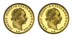 Ferenc József 4 Forint 1880 és 1892 Fiume arany UV párban 6,44g Au900