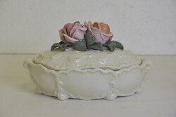 ENS rózsás porcelán bonbonier, cukortartó A051