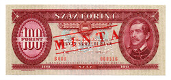 100 Forint Bankjegy 1984 MINTA lyukasztás és bélyegzés B000