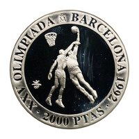 Spanyolország 2000 Peseta 1990 Olimpia Barcelona 1992 Kosárlabda