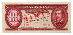 100 Forint Bankjegy 1993 MINTA lyukasztás és bélyegzés B000