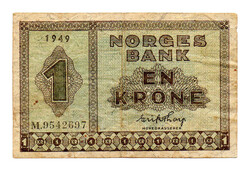 Norvégia 1 Korona Bankjegy 1949 P15b