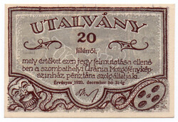 Uránia 20 Fillér utalvány Szombathely 1920