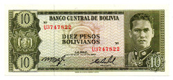 Bolivia 10 Pesos Bolivanos Bankjegy 1962 P154a