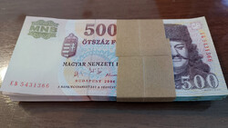 100 darab részben sorszámkövető 500 Forint Bankjegy 2006 EB