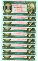 1000 Forint Bankjegy 1983 November B sorozat gEF sorkövető 9db