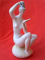 Zsolnay Török János art deco fésülködő női akt porcelán figura