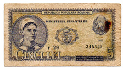 Románia 5 Lei Bankjegy 1952 P83b