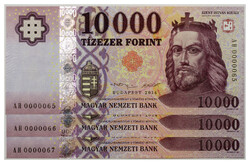 10000 Forint Bankjegy 2014 AH alacsony sorszámkövető 3db