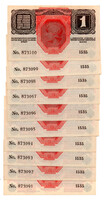 1 Korona Bankjegy 1916 Deutschösterreich sorszámkövető 10 db
