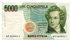 Olaszország 5000 Líra Bankjegy 1985 P111c