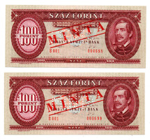 100 Forint Bankjegy 1993 MINTA sorszámkövető 2db