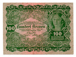 Ausztria 100 Korona Bankjegy 1922 F