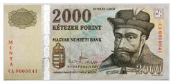2000 Forint Bankjegy 2007 MINTA nagyon alacsony sorszám 0000041