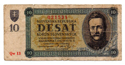 Szlovákia 10 Korona Bankjegy 1943 P6a