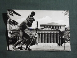 Képeslap,Budapest,Nemzeti múzeum,Szent Kristóf-szobor látkép,részlet, 1964-