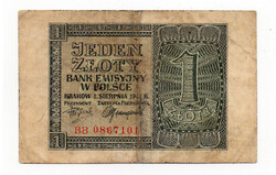 Lengyelország 1 Zloty Bankjegy 1941 P99b M99b