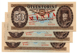 50 Forint Bankjegy 1969 MINTA sorszámkövető 3db