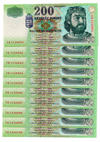 200 Forint Bankjegy 1998 FB UNC sorszámkövető 10db