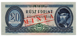 20 Forint Bankjegy 1957 MINTA lyukasztás és bélyegzés C137
