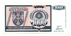Boszniai Szerb Köztársaság 1000 Dinár 1992 P137a