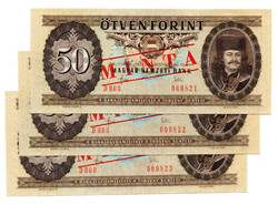 50 Forint Bankjegy 1983 MINTA sorszámkövető 3db