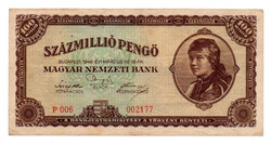 100 Millió Pengő Bankjegy 1946 alacsony sorszám 002177