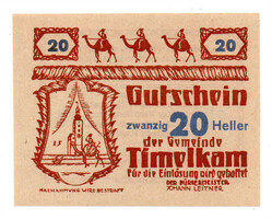 Ausztria Notgeld Timelkam 20 Heller 1920
