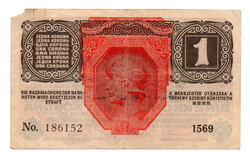1 Korona Bankjegy 1916 Deutschösterreich bélyegzéssel G-VG
