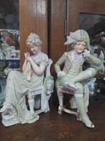Német,Germany Grafenthal Unger,Schneider & Cie /G.DEP/Francia Barokk Pár Bisquit Porcelán Figura.