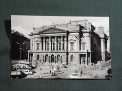 Képeslap,Budapest,Blaha Lujza tér,Nemzeti színház,Ikarus autóbusz,autó látkép,részlet, 1964-