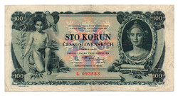 Csehszlovákia 100 Korona 1931 P23a 1 betűs sorozat L serie