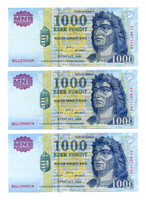 1000 Forint Bankjegy Millennium 2000 DA gEF sorszámkövető 3db